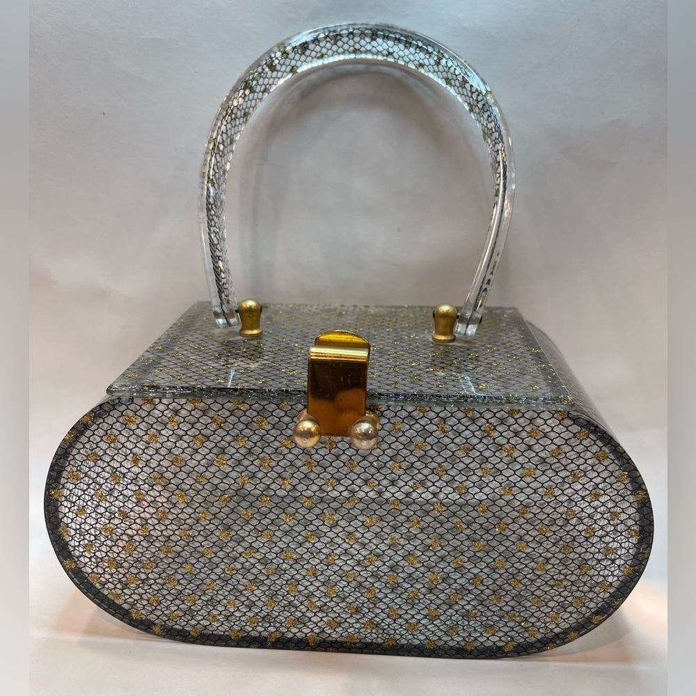 Very Rare Antique Wilardy Mark Lucite Gold Stardust Handbag 1950s Collectable